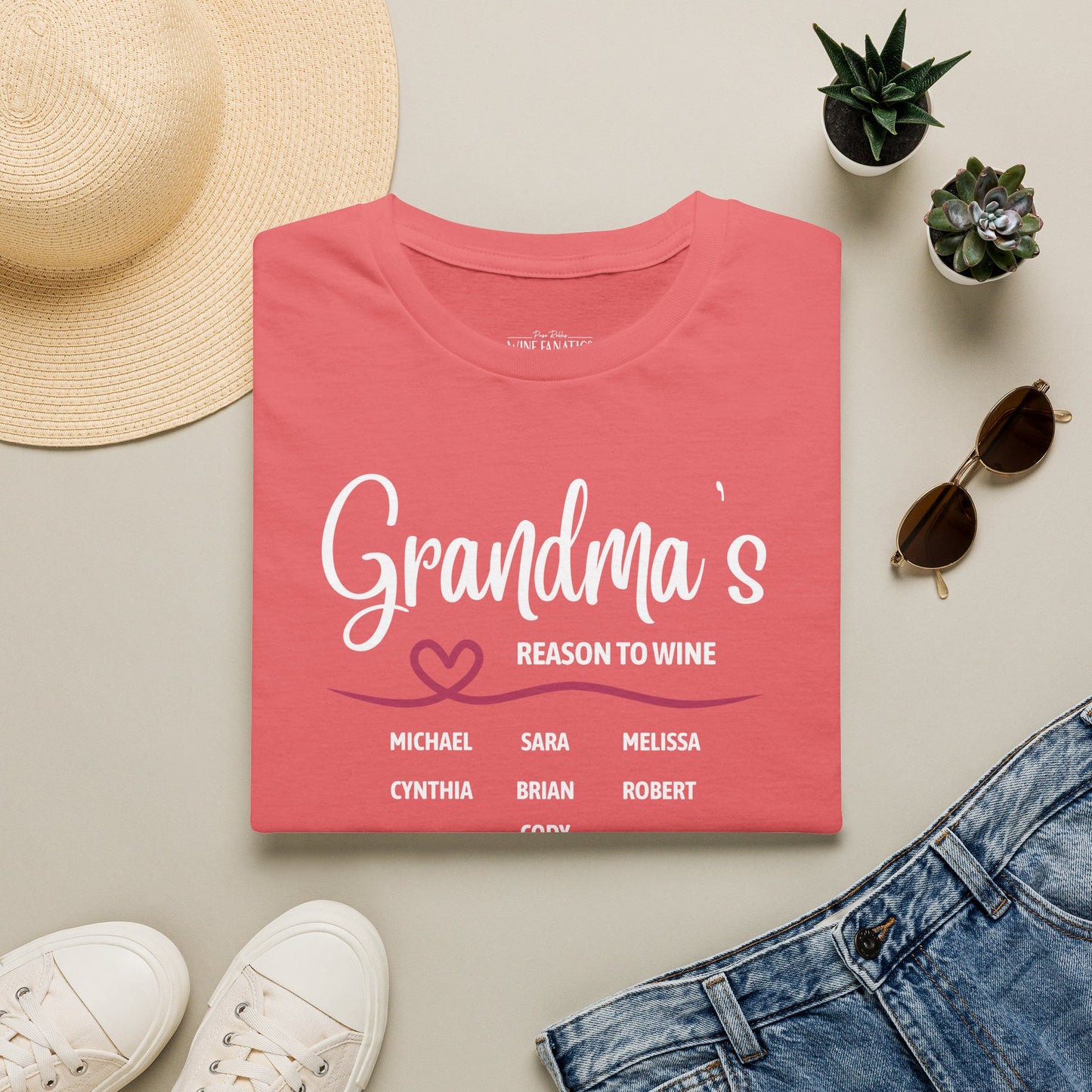 Grandma's Reason To Wine Personalized Crew Neck T-Shirt