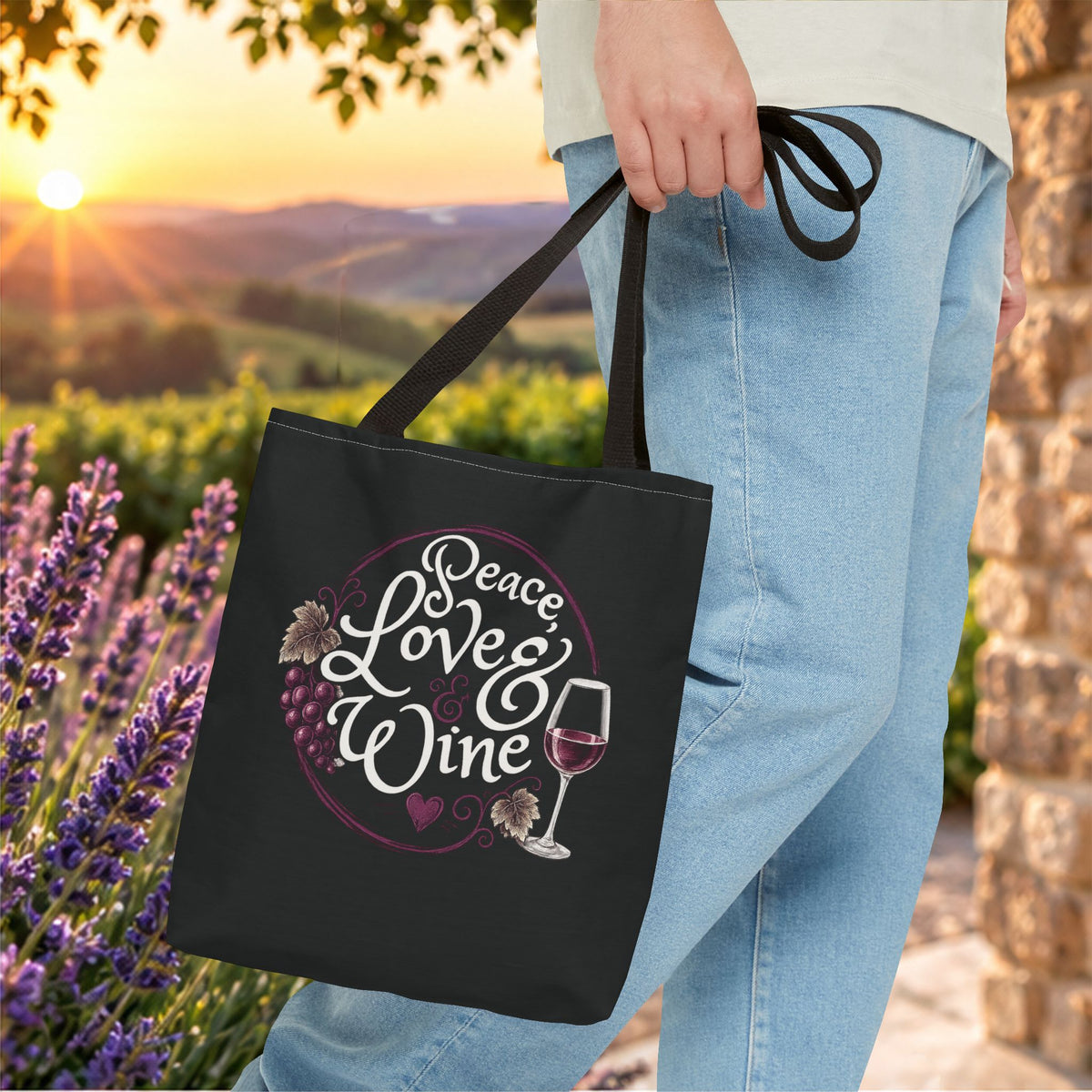 Peace Love Wine Personalized Tote Bag