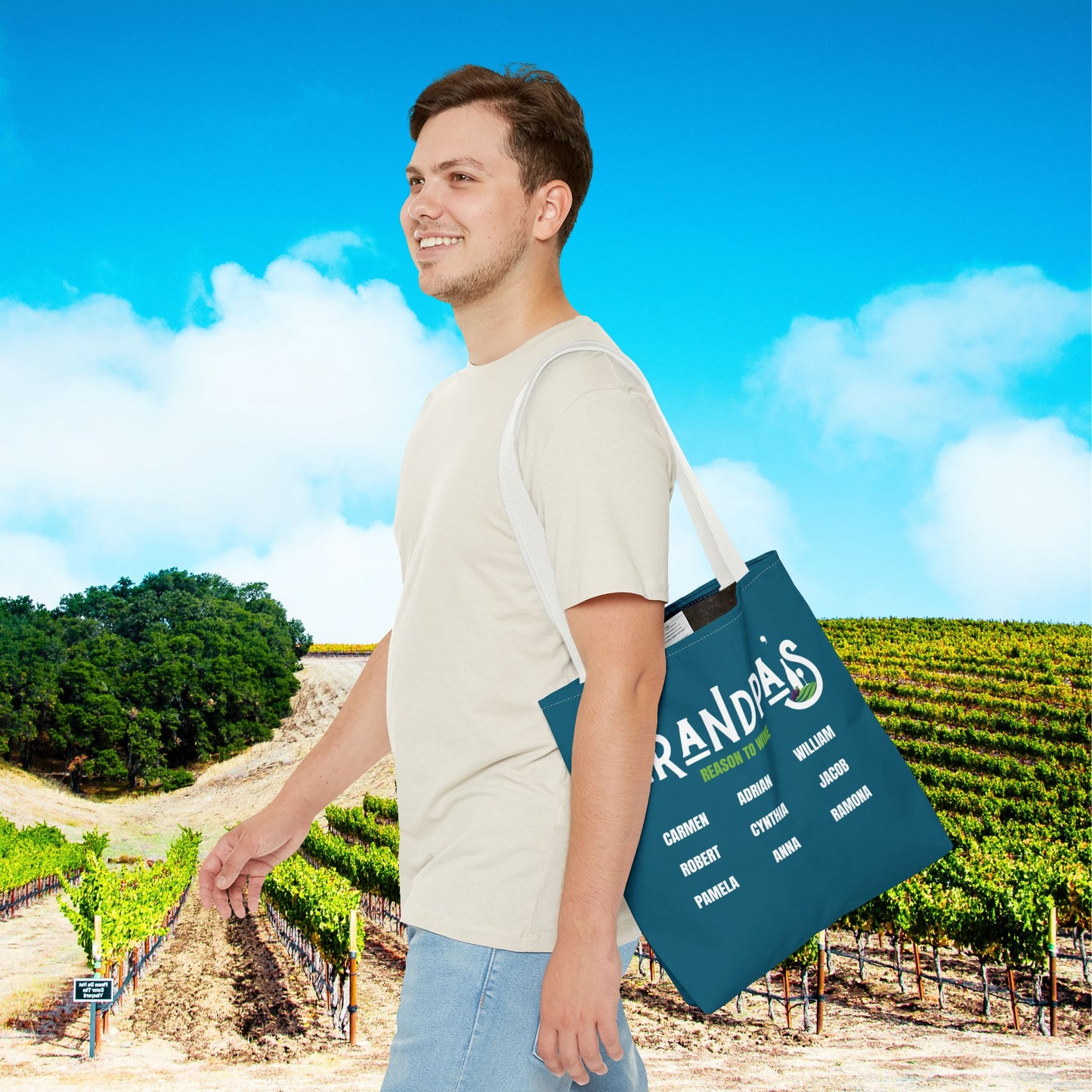 Grandpa's Reason To Wine Personalized Tote Bag