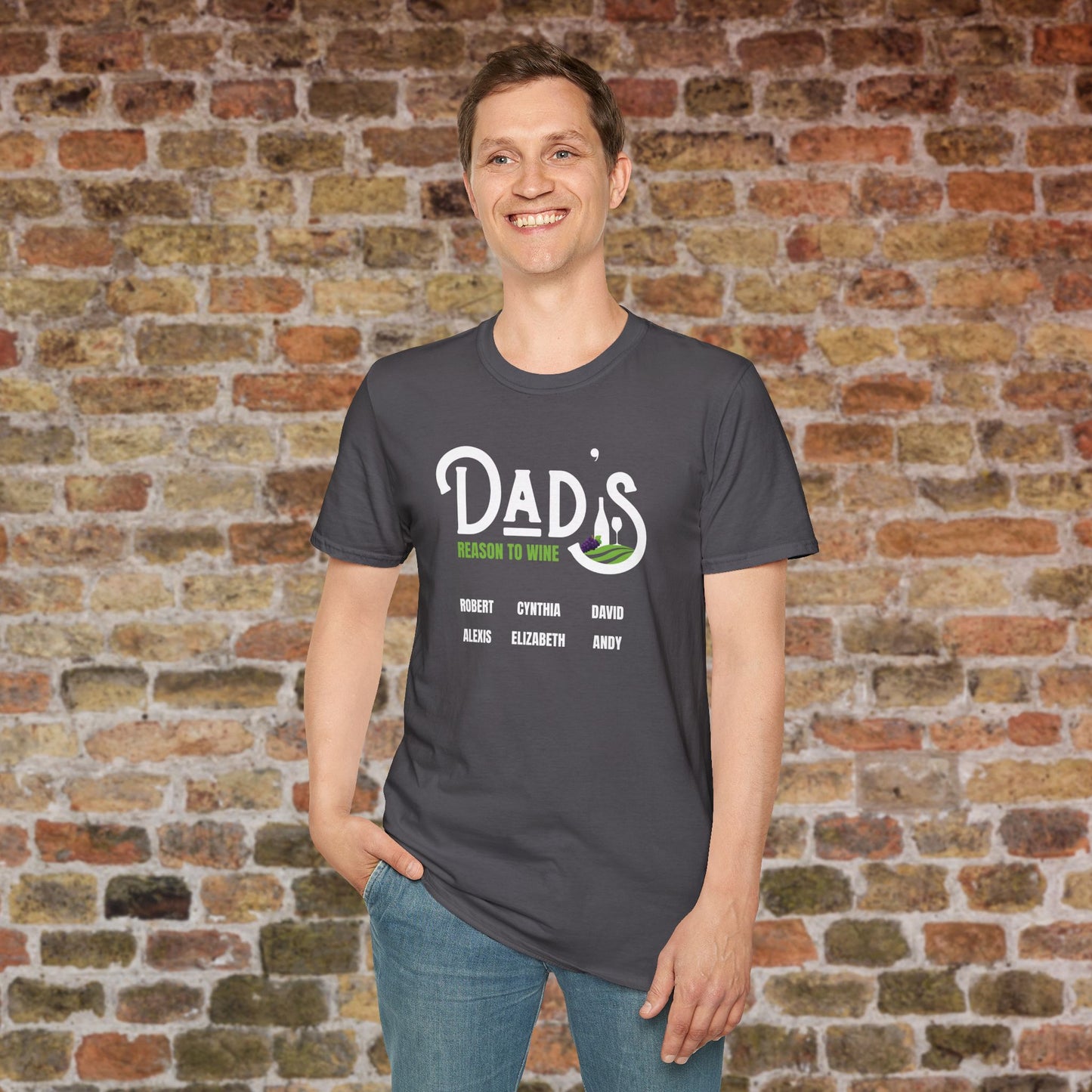 Dad's Reason To Wine Personalized Crew Neck T-Shirt
