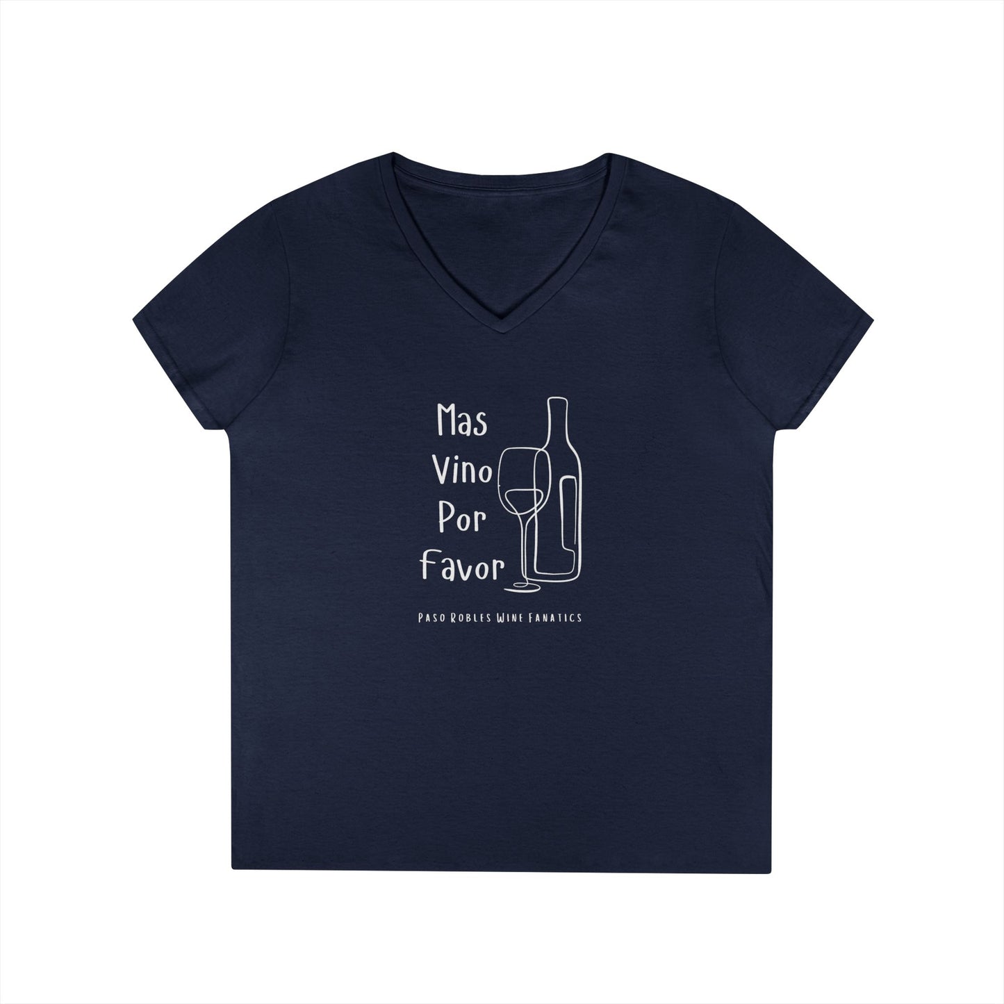 Mas Vino Por Favor Ladies V-Neck Tee