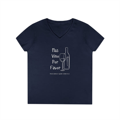 Mas Vino Por Favor Ladies V-Neck Tee