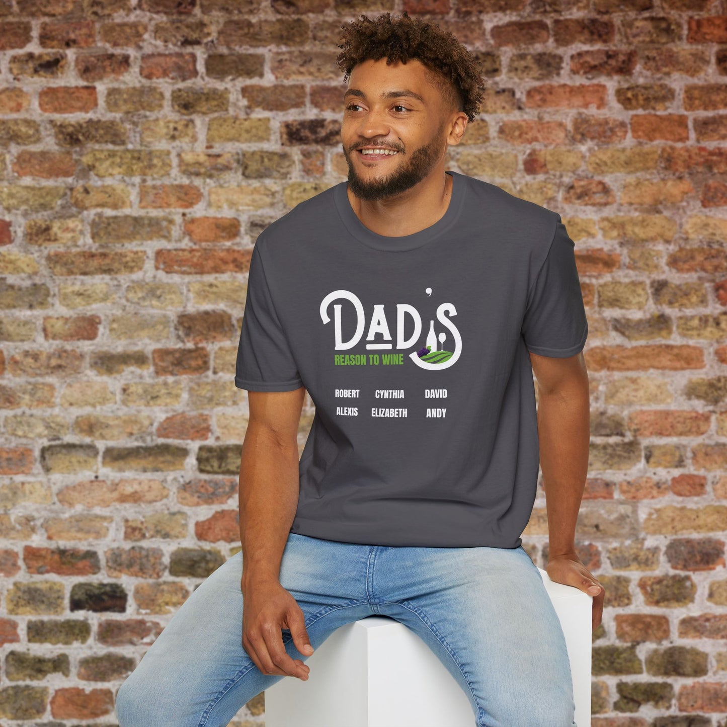 Dad's Reason To Wine Personalized Crew Neck T-Shirt