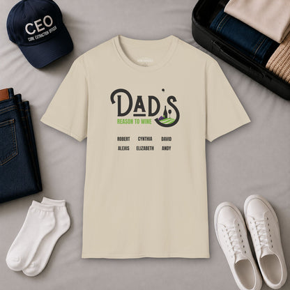 Dad's Reason To Wine Personalized Crew Neck T-Shirt