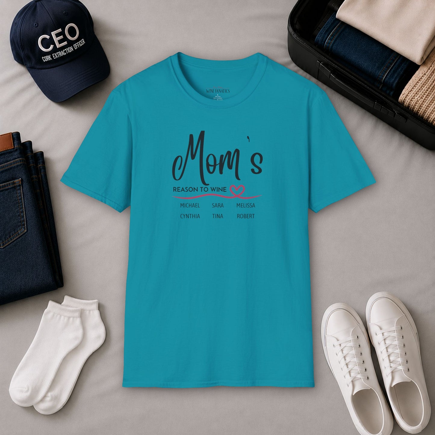 Mom's Reason To Wine Personalized Crew Neck Tee