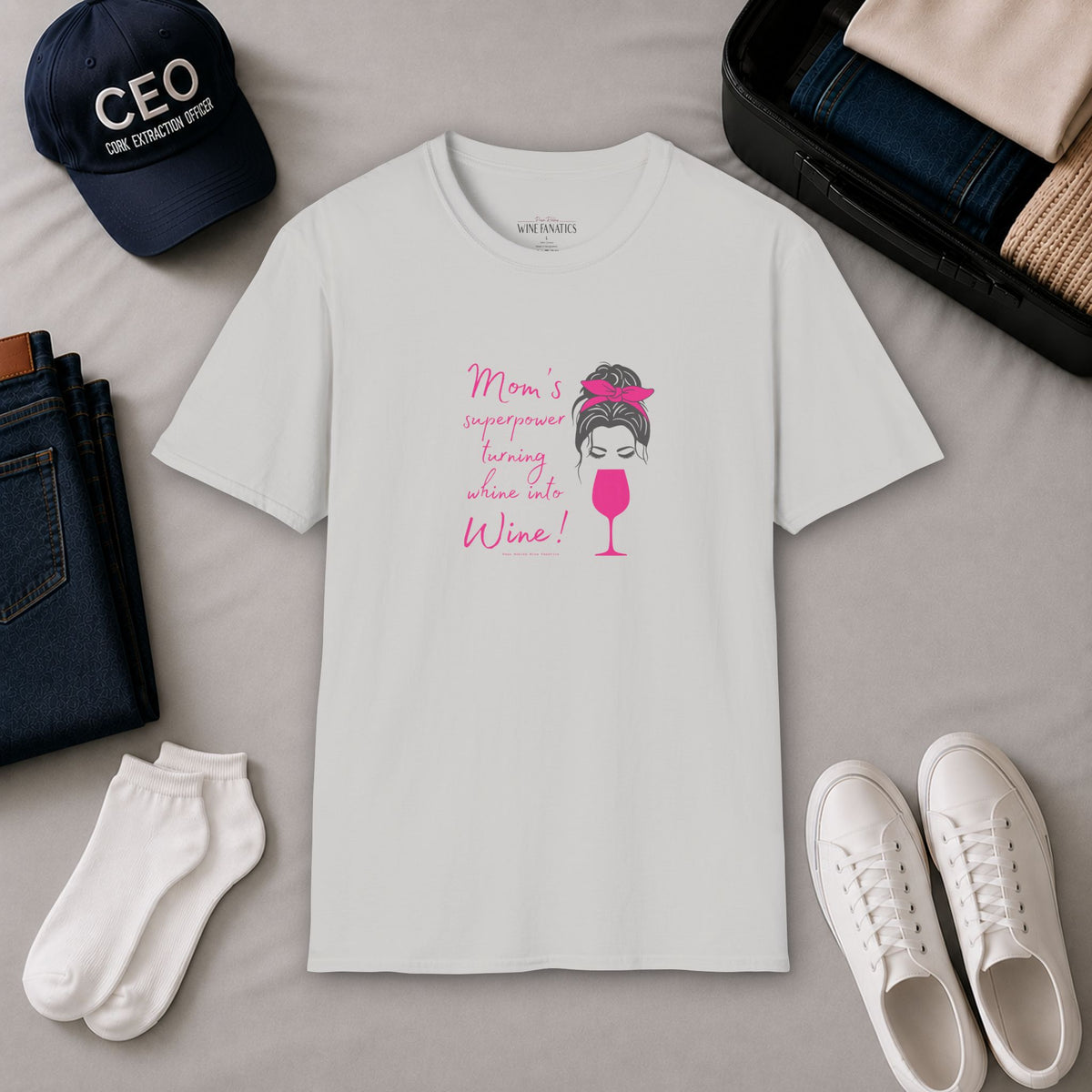 Mom's superpower, turning whine into Wine! Crewneck Tee