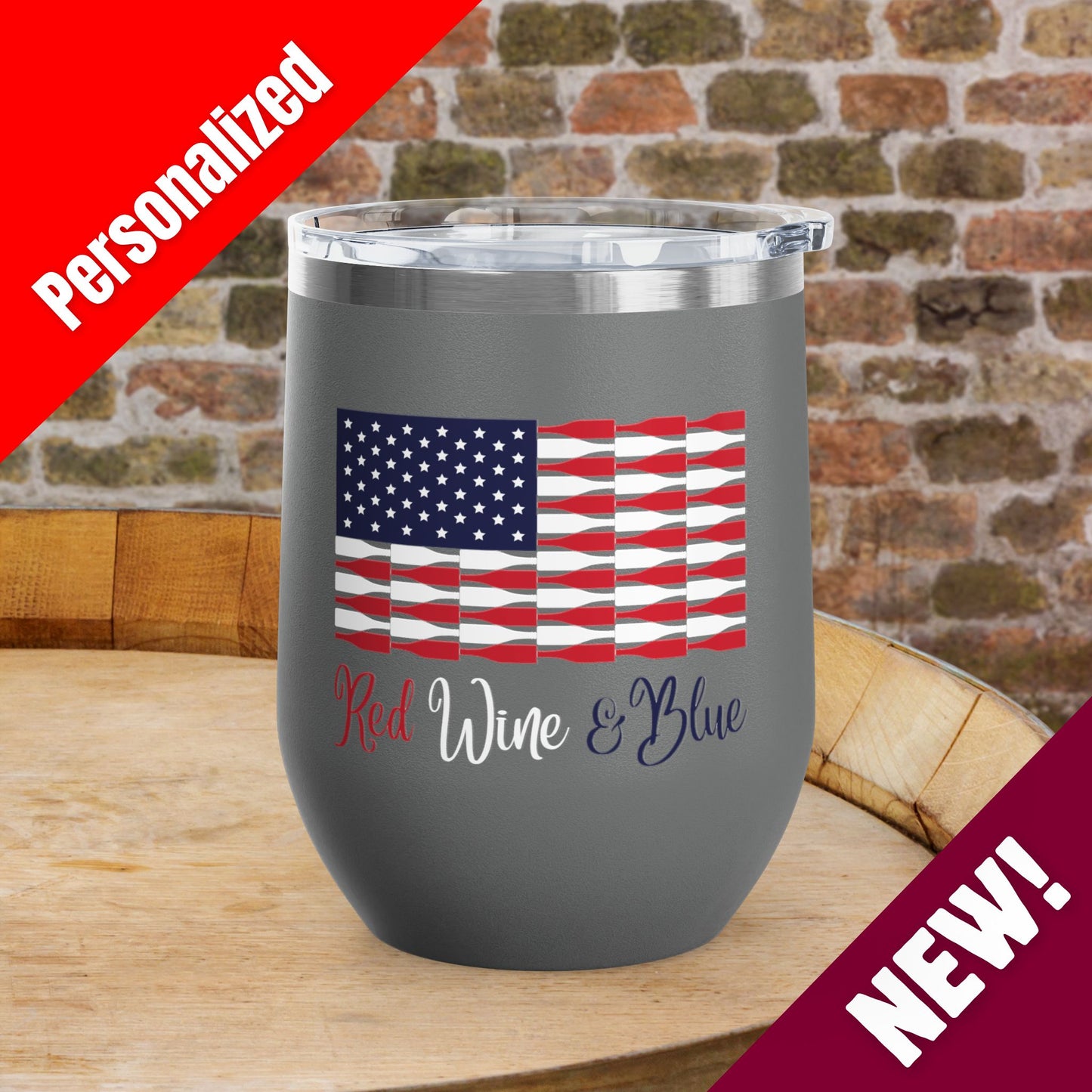 Red Wine & Blue Independence Day Personalized 12oz Wine Tumbler
