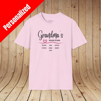 Grandma's Reason To Wine Personalized T-Shirt