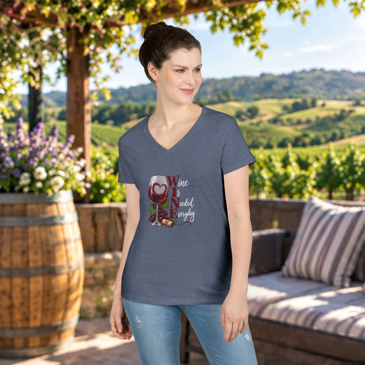 WINE Is Needed Every Day Ladies V-Neck T-Shirt