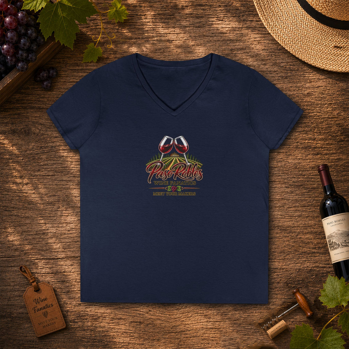 A Toast To Paso Robles Wine Fanatics Ladies V-Neck T-Shirt