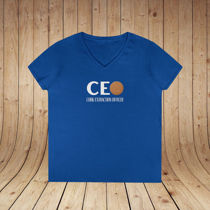 CEO Cork Extraction Officer Ladies V-Neck Tee