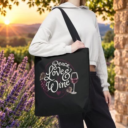 Peace Love Wine Personalized Tote Bag