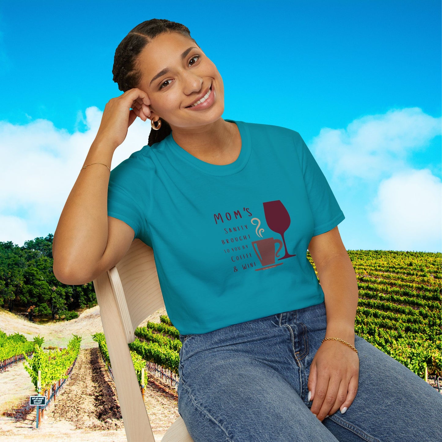 Mom's sanity brought to you by Coffee & Wine Personalized Tee