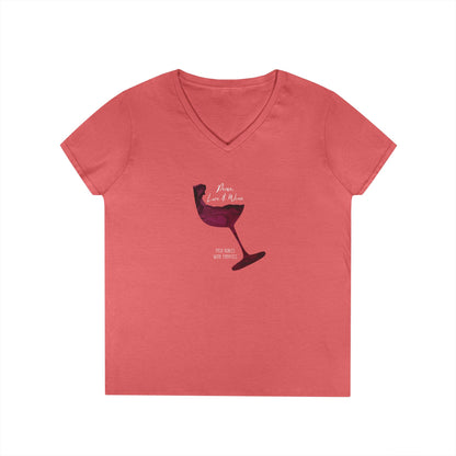 Peace, Love & Wine Glass Ladies V-Neck Tee