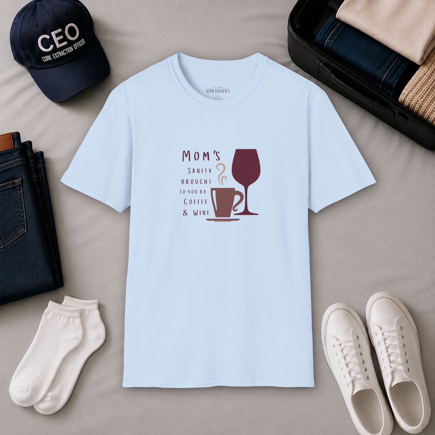 Mom's sanity brought to you by Coffee & Wine Crewneck Tee
