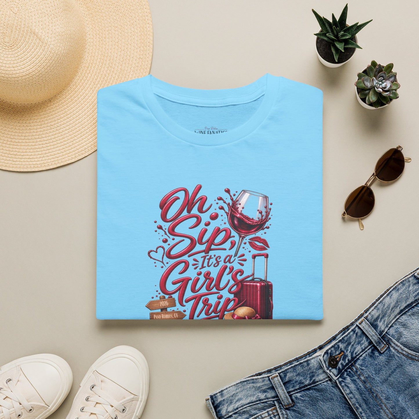Oh Sip It's A Girl's Trip Personalized Crewneck Tee