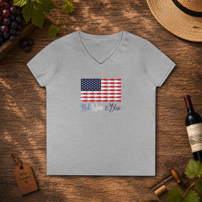 Red Wine & Blue Independence Day Ladies V-Neck T-Shirt