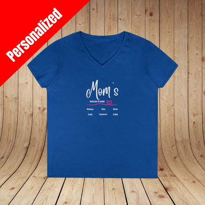 Mom's Reason To Wine Personalized Ladies V-Neck Tee