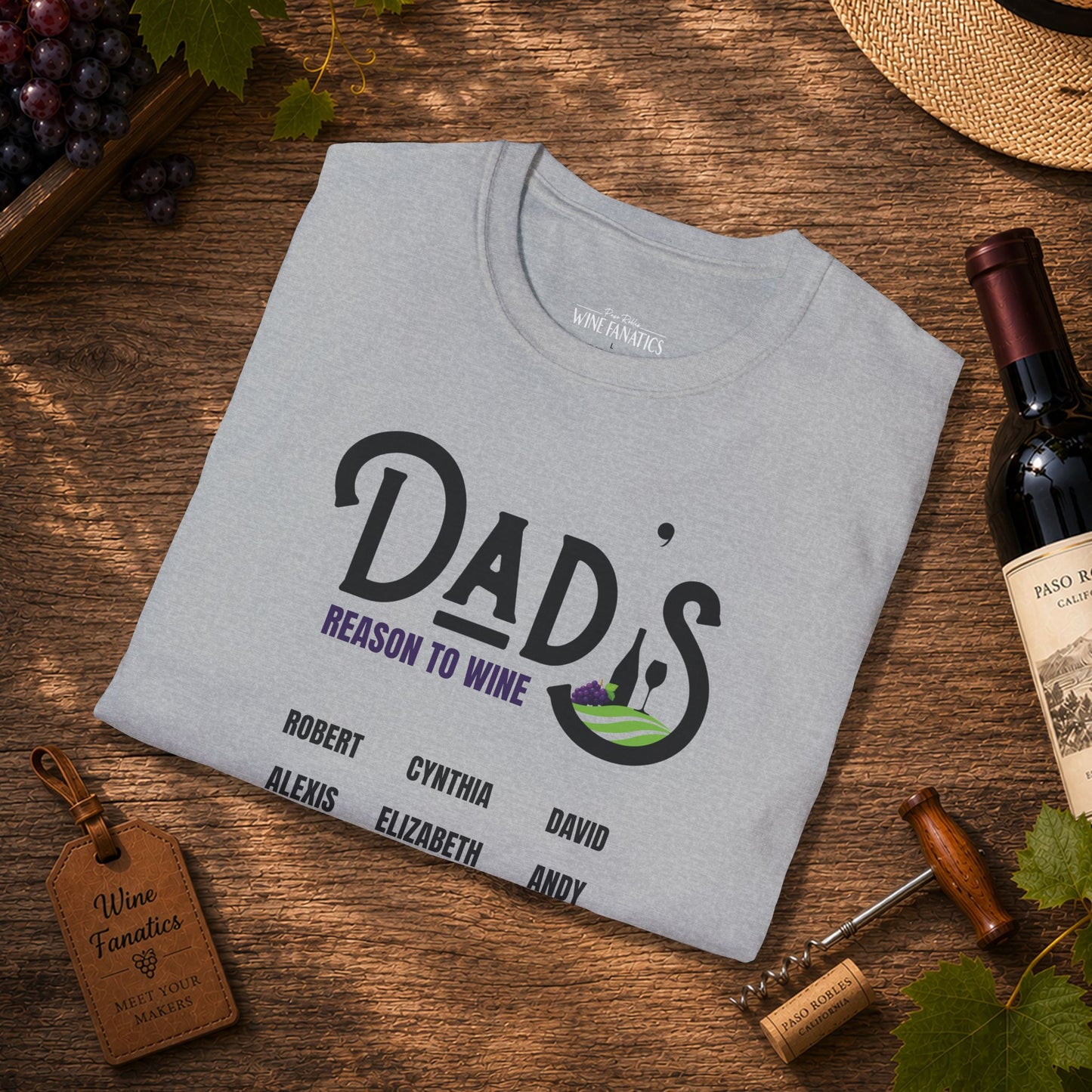 Dad's Reason To Wine Personalized Crew Neck T-Shirt