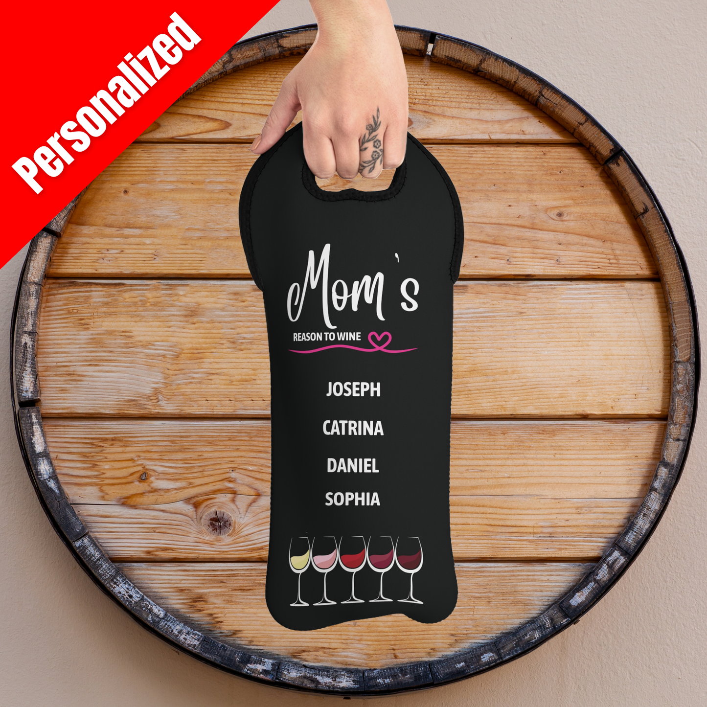 Mom's Reason To Wine Personalized Insulated Bottle Bag
