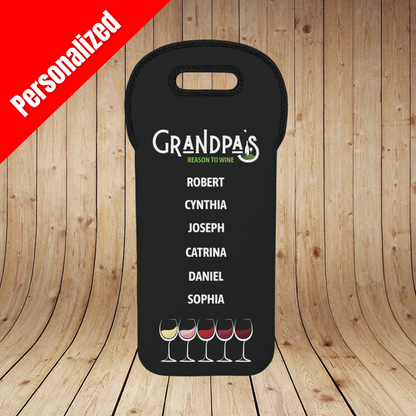 Grandpa's Reason To Wine Personalized Insulated Bottle Bag