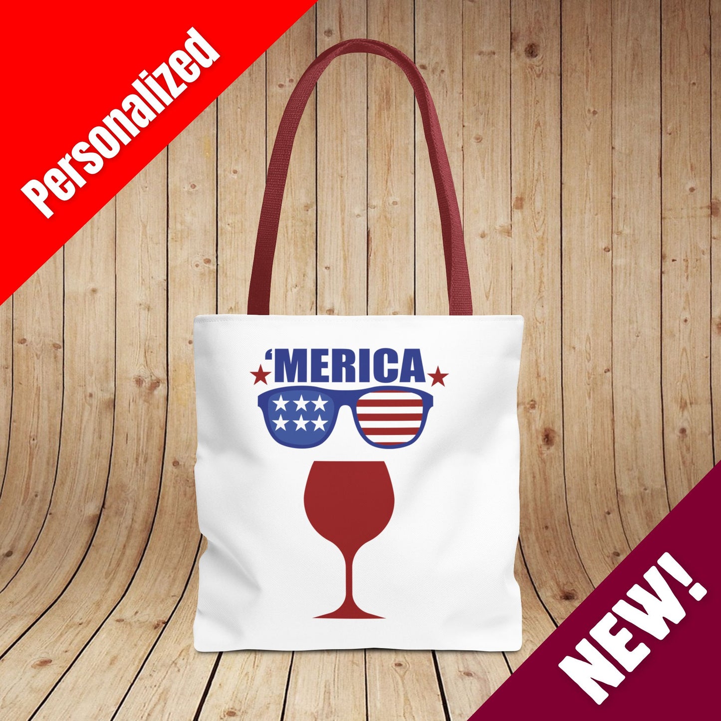 Merica (wine glass) Independence Day Personalized Tote Bag