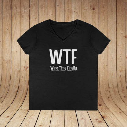 WTF Wine Tasting Finally Ladies V-Neck  Tee