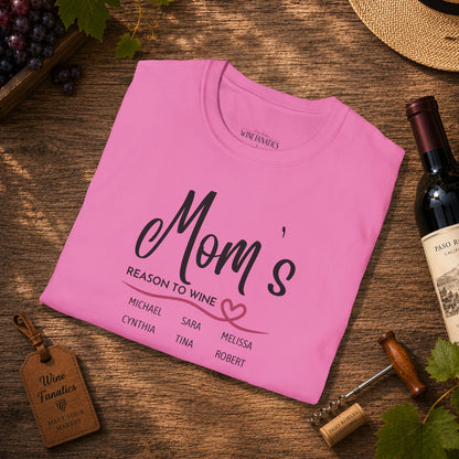 Mom's Reason To Wine Personalized Crew Neck Tee