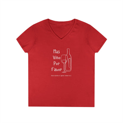 Mas Vino Por Favor Ladies V-Neck Tee