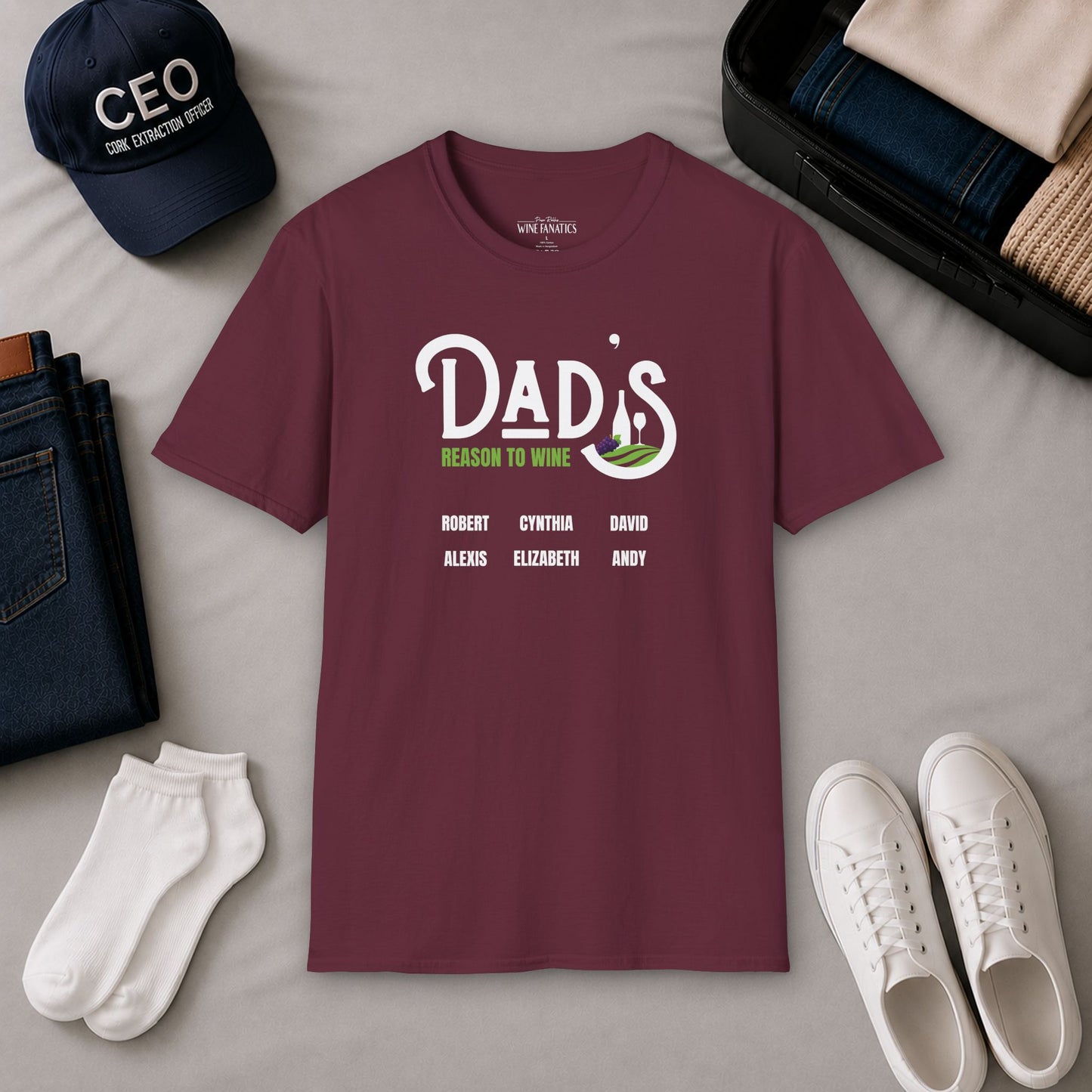 Dad's Reason To Wine Personalized Crew Neck T-Shirt