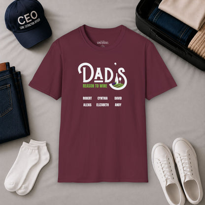 Dad's Reason To Wine Personalized Crew Neck T-Shirt