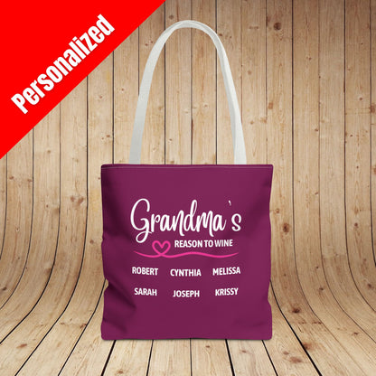 Grandma's Reason To Wine Personalized Tote Bag