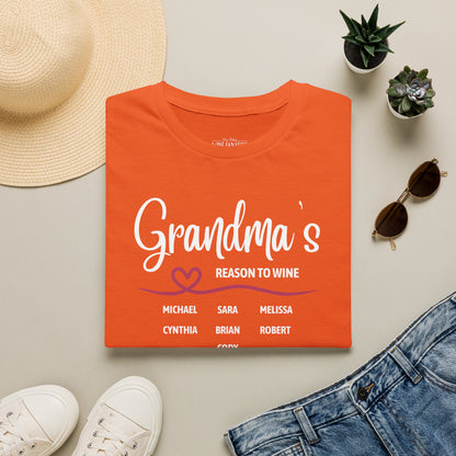 Grandma's Reason To Wine Personalized Crew Neck T-Shirt