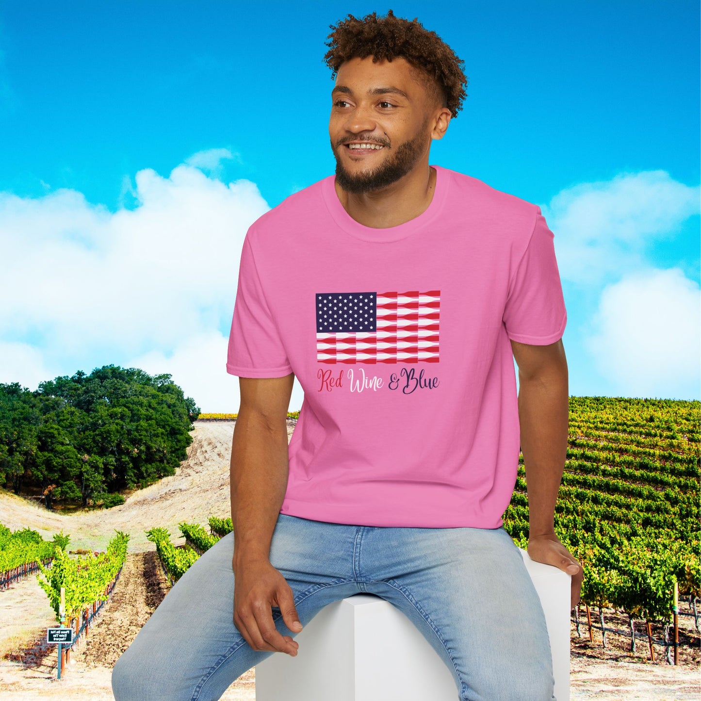 Red Wine & Blue Independence Day Unisex Softstyle T-Shirt