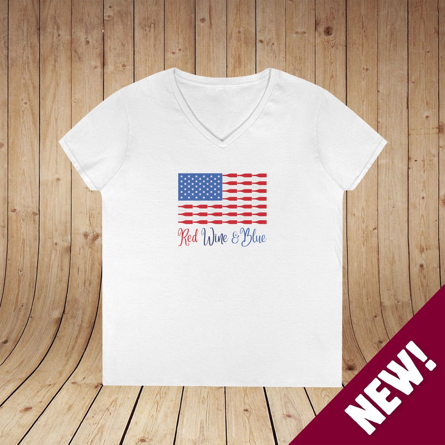 Red Wine & Blue Independence Day Ladies V-Neck Tee