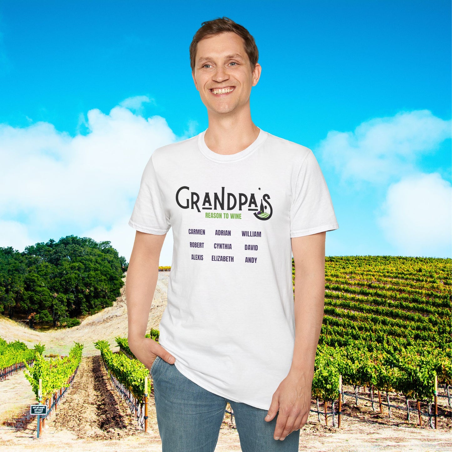 Grandpa's Reason To Wine Personalized T-Shirt