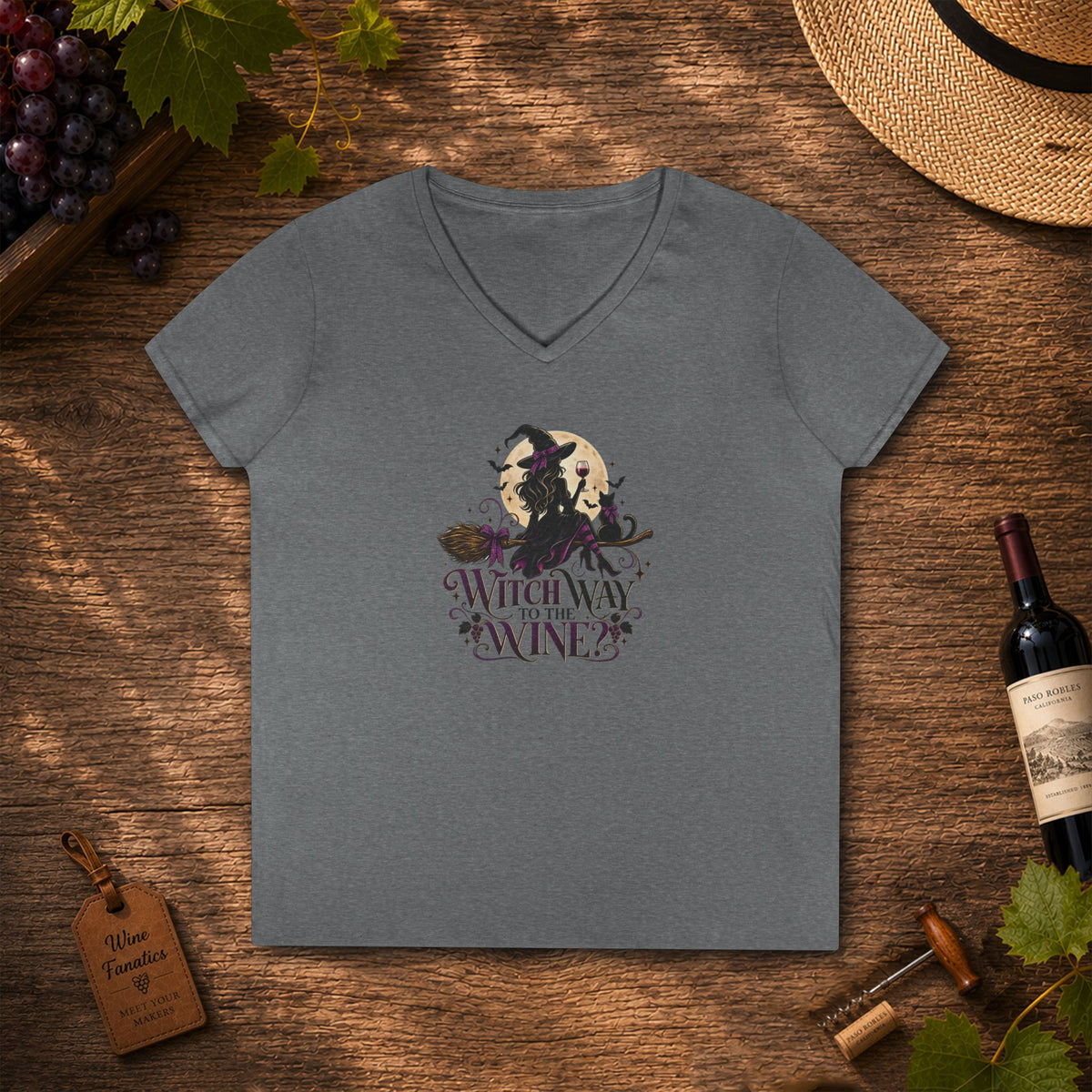 Witch Way To The Wine Ladies V-Neck T-Shirt
