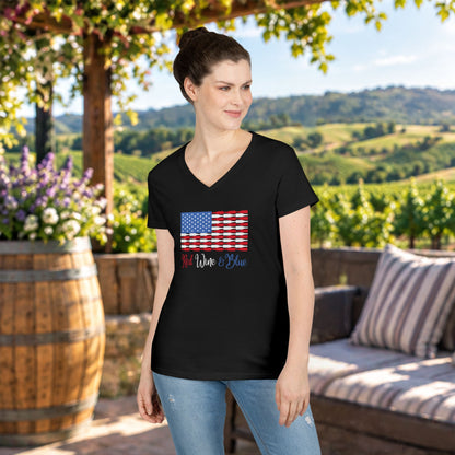 Red Wine & Blue Independence Day Ladies V-Neck T-Shirt