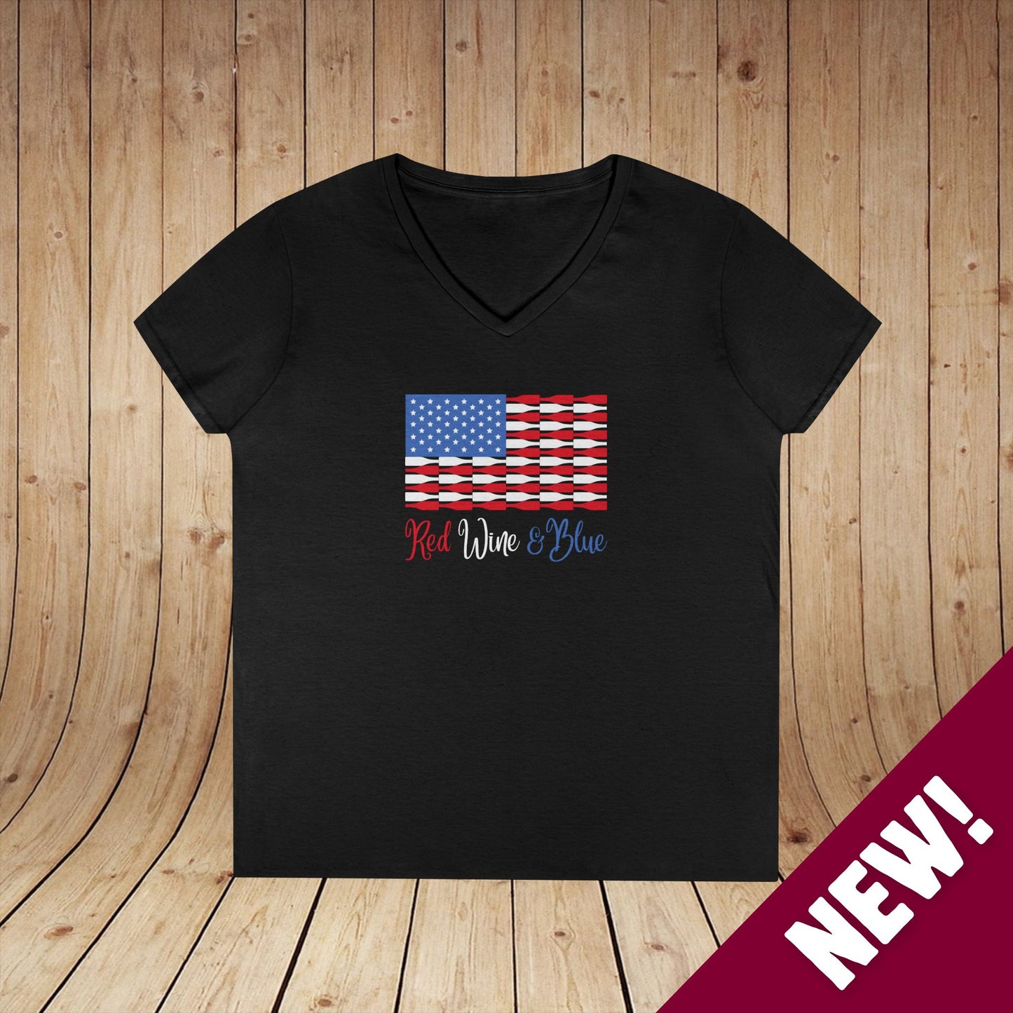 Red Wine & Blue Independence Day Ladies V-Neck Tee