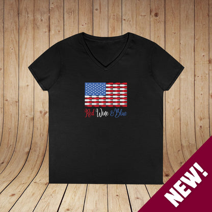 Red Wine & Blue Independence Day Ladies V-Neck Tee
