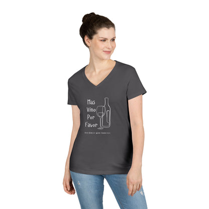 Mas Vino Por Favor Ladies V-Neck Tee