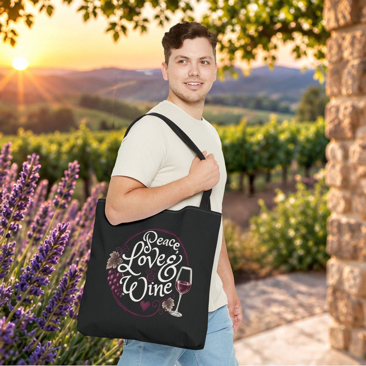 Peace Love Wine Personalized Tote Bag
