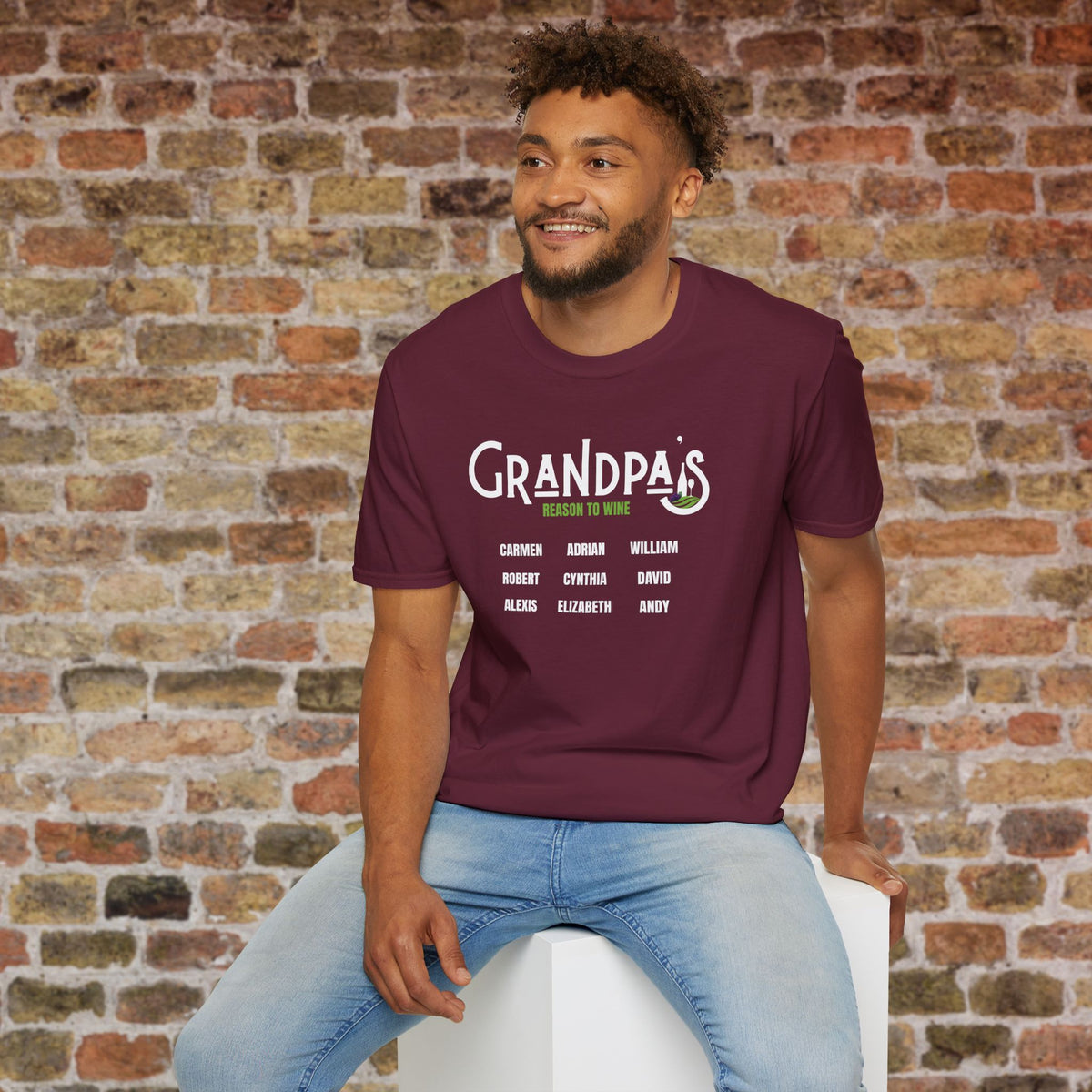Grandpa's Reason To Wine Personalized Crew Neck T-Shirt