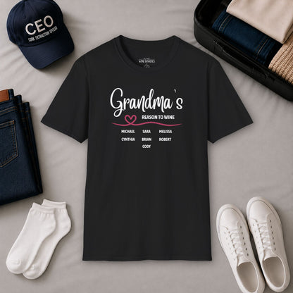 Grandma's Reason To Wine Personalized Crew Neck T-Shirt