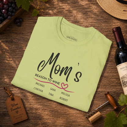 Mom's Reason To Wine Personalized Crew Neck Tee