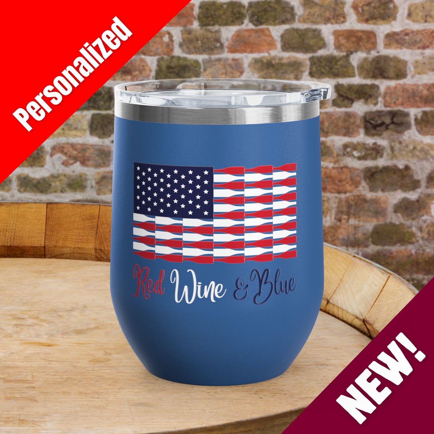 Red Wine & Blue Independence Day Personalized 12oz Wine Tumbler