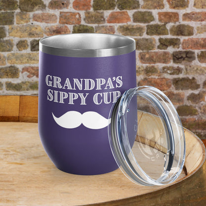 Grandpa's Sippy Cup (mustache) Personalized 12oz Wine Tumbler