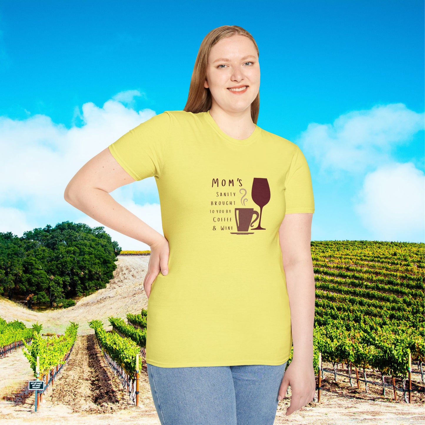 Mom's sanity brought to you by Coffee & Wine Personalized Tee