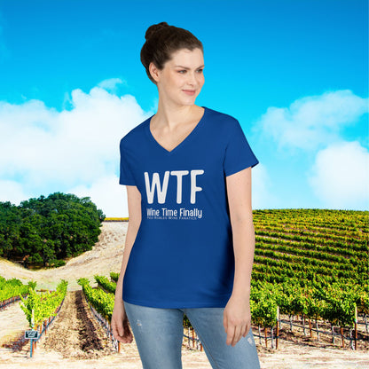 WTF Wine Tasting Finally Ladies V-Neck  Tee