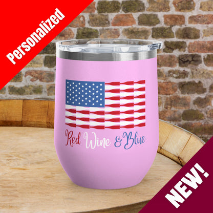 Red Wine & Blue Independence Day Personalized 12oz Wine Tumbler